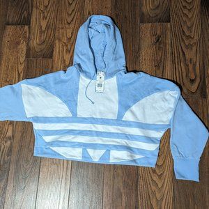BRAND NEW Adidas Women Medium Trefoil Baby Blue Crop Top Hoodie Pullover Mid